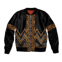Gold Aotearoa Mangopare Kowhaiwhai and Niho Taniwha Bomber Jacket Maori New Zealand LT14 Unisex Gold - Polynesian Pride
