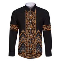 Gold Aotearoa Mangopare Kowhaiwhai and Niho Taniwha Family Matching Long Sleeve Bodycon Dress and Hawaiian Shirt Maori New Zealand LT14 Dad's Shirt - Long Sleeve Gold - Polynesian Pride