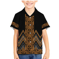 Gold Aotearoa Mangopare Kowhaiwhai and Niho Taniwha Family Matching Mermaid Dress and Hawaiian Shirt Maori New Zealand LT14 Son's Shirt Gold - Polynesian Pride