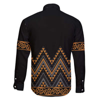 Gold Aotearoa Mangopare Kowhaiwhai and Niho Taniwha Family Matching Off Shoulder Short Dress and Hawaiian Shirt Maori New Zealand LT14 - Polynesian Pride