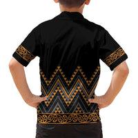 Gold Aotearoa Mangopare Kowhaiwhai and Niho Taniwha Family Matching Summer Maxi Dress and Hawaiian Shirt Maori New Zealand LT14 - Polynesian Pride