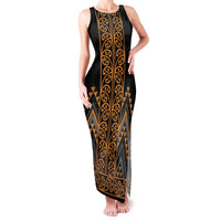 Gold Aotearoa Mangopare Kowhaiwhai and Niho Taniwha Family Matching Tank Maxi Dress and Hawaiian Shirt Maori New Zealand LT14 Mom's Dress Gold - Polynesian Pride