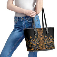 Gold Aotearoa Mangopare Kowhaiwhai and Niho Taniwha Leather Tote Bag Maori New Zealand LT14 - Polynesian Pride