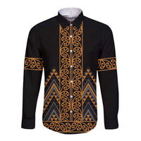 Gold Aotearoa Mangopare Kowhaiwhai and Niho Taniwha Long Sleeve Button Shirt Maori New Zealand LT14 Unisex Gold - Polynesian Pride