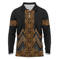 Gold Aotearoa Mangopare Kowhaiwhai and Niho Taniwha Long Sleeve Polo Shirt Maori New Zealand LT14 Gold - Polynesian Pride