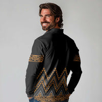 Gold Aotearoa Mangopare Kowhaiwhai and Niho Taniwha Long Sleeve Polo Shirt Maori New Zealand LT14 - Polynesian Pride