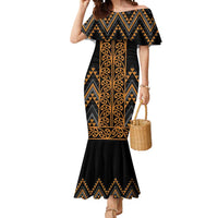Gold Aotearoa Mangopare Kowhaiwhai and Niho Taniwha Mermaid Dress Maori New Zealand LT14 Women Gold - Polynesian Pride