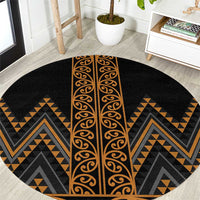 Gold Aotearoa Mangopare Kowhaiwhai and Niho Taniwha Round Carpet Maori New Zealand LT14 Gold - Polynesian Pride