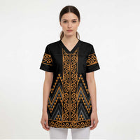 Gold Aotearoa Mangopare Kowhaiwhai and Niho Taniwha Scrub Top Maori New Zealand LT14 - Polynesian Pride