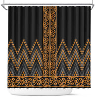 Gold Aotearoa Mangopare Kowhaiwhai and Niho Taniwha Shower Curtain Maori New Zealand LT14 Gold - Polynesian Pride