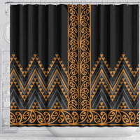 Gold Aotearoa Mangopare Kowhaiwhai and Niho Taniwha Shower Curtain Maori New Zealand LT14 - Polynesian Pride