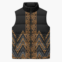 Gold Aotearoa Mangopare Kowhaiwhai Niho Taniwha Sleeveless Puffer Jacket Maori New Zealand LT14 Unisex Gold - Polynesian Pride