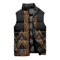 Gold Aotearoa Mangopare Kowhaiwhai Niho Taniwha Sleeveless Puffer Jacket Maori New Zealand LT14 - Polynesian Pride