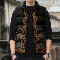 Gold Aotearoa Mangopare Kowhaiwhai Niho Taniwha Sleeveless Puffer Jacket Maori New Zealand LT14 - Polynesian Pride