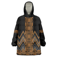 Gold Aotearoa Mangopare Kowhaiwhai and Niho Taniwha Wearable Blanket Hoodie Maori New Zealand LT14 One Size Gold - Polynesian Pride