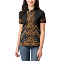 Gold Aotearoa Mangopare Kowhaiwhai and Niho Taniwha Women Polo Shirt Maori New Zealand LT14 - Polynesian Pride