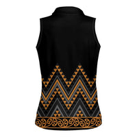 Gold Aotearoa Mangopare Kowhaiwhai and Niho Taniwha Women Sleeveless Polo Shirt Maori New Zealand LT14 - Polynesian Pride