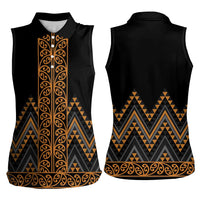 Gold Aotearoa Mangopare Kowhaiwhai and Niho Taniwha Women Sleeveless Polo Shirt Maori New Zealand LT14 - Polynesian Pride