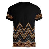 Gold Aotearoa Mangopare Kowhaiwhai and Niho Taniwha Women V-Neck T-Shirt Maori New Zealand LT14 - Polynesian Pride