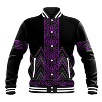 Purple Aotearoa Mangopare Kowhaiwhai and Niho Taniwha Baseball Jacket Maori New Zealand LT14 Unisex Purple - Polynesian Pride