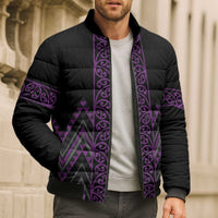 Purple Aotearoa Mangopare Kowhaiwhai Niho Taniwha Bomber Puffer Jacket Maori New Zealand LT14 - Polynesian Pride