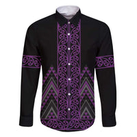 Purple Aotearoa Mangopare Kowhaiwhai and Niho Taniwha Family Matching Off Shoulder Short Dress and Hawaiian Shirt Maori New Zealand LT14 Dad's Shirt - Long Sleeve Purple - Polynesian Pride