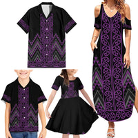 Purple Aotearoa Mangopare Kowhaiwhai and Niho Taniwha Family Matching Summer Maxi Dress and Hawaiian Shirt Maori New Zealand LT14 - Polynesian Pride