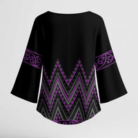 Purple Aotearoa Mangopare Kowhaiwhai Niho Taniwha Kimono Sleeve Blouse Maori New Zealand LT14 - Polynesian Pride