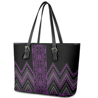 Purple Aotearoa Mangopare Kowhaiwhai and Niho Taniwha Leather Tote Bag Maori New Zealand LT14 - Polynesian Pride