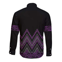 Purple Aotearoa Mangopare Kowhaiwhai and Niho Taniwha Long Sleeve Button Shirt Maori New Zealand LT14 - Polynesian Pride