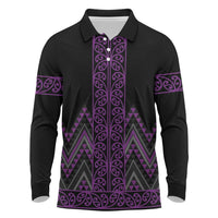 Purple Aotearoa Mangopare Kowhaiwhai and Niho Taniwha Long Sleeve Polo Shirt Maori New Zealand LT14 Purple - Polynesian Pride