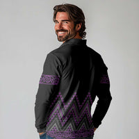 Purple Aotearoa Mangopare Kowhaiwhai and Niho Taniwha Long Sleeve Polo Shirt Maori New Zealand LT14 - Polynesian Pride