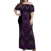 Purple Aotearoa Mangopare Kowhaiwhai and Niho Taniwha Off Shoulder Maxi Dress Maori New Zealand LT14 Women Purple - Polynesian Pride