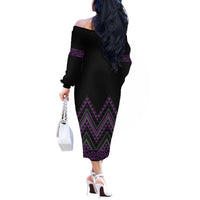 Purple Aotearoa Mangopare Kowhaiwhai and Niho Taniwha Off The Shoulder Long Sleeve Dress Maori New Zealand LT14 - Polynesian Pride