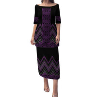 Purple Aotearoa Mangopare Kowhaiwhai and Niho Taniwha Puletasi Maori New Zealand LT14 Long Dress Purple - Polynesian Pride