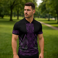 Purple Aotearoa Mangopare Kowhaiwhai Niho Taniwha Zipper Polo Shirt Maori New Zealand - Polynesian Pride