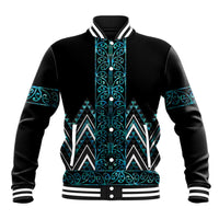 Paua Shell Aotearoa Mangopare Kowhaiwhai and Niho Taniwha Baseball Jacket Maori New Zealand LT14 Unisex Turquoise - Polynesian Pride