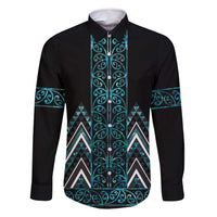 Paua Shell Aotearoa Mangopare Kowhaiwhai and Niho Taniwha Family Matching Mermaid Dress and Hawaiian Shirt Maori New Zealand LT14 Dad's Shirt - Long Sleeve Turquoise - Polynesian Pride