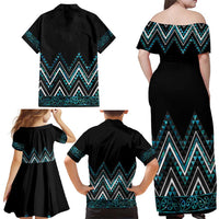 Paua Shell Aotearoa Mangopare Kowhaiwhai and Niho Taniwha Family Matching Off Shoulder Maxi Dress and Hawaiian Shirt Maori New Zealand LT14 - Polynesian Pride