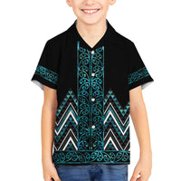Paua Shell Aotearoa Mangopare Kowhaiwhai and Niho Taniwha Kid Hawaiian Shirt Maori New Zealand LT14 Kid Turquoise - Polynesian Pride