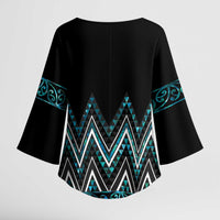 Paua Shell Aotearoa Mangopare Kowhaiwhai Niho Taniwha Kimono Sleeve Blouse Maori New Zealand LT14 - Polynesian Pride