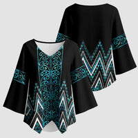 Paua Shell Aotearoa Mangopare Kowhaiwhai Niho Taniwha Kimono Sleeve Blouse Maori New Zealand LT14 - Polynesian Pride