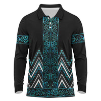 Paua Shell Aotearoa Mangopare Kowhaiwhai and Niho Taniwha Long Sleeve Polo Shirt Maori New Zealand LT14 Turquoise - Polynesian Pride