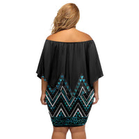 Paua Shell Aotearoa Mangopare Kowhaiwhai and Niho Taniwha Off Shoulder Short Dress Maori New Zealand LT14 - Polynesian Pride