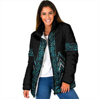 Paua Shell Aotearoa Mangopare Kowhaiwhai Niho Taniwha Padded Jacket Maori New Zealand LT14 Women Turquoise - Polynesian Pride