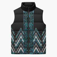 Paua Shell Aotearoa Mangopare Kowhaiwhai Niho Taniwha Sleeveless Puffer Jacket Maori New Zealand LT14 Unisex Turquoise - Polynesian Pride