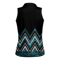 Paua Shell Aotearoa Mangopare Kowhaiwhai and Niho Taniwha Women Sleeveless Polo Shirt Maori New Zealand LT14 - Polynesian Pride