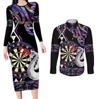 Personalised New Zealand Darts Couples Matching Long Sleeve Bodycon Dress and Long Sleeve Button Shirt Ngutukaka Manaia Taniko Luxury Purple LT14 Purple - Polynesian Pride