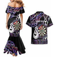 Personalised New Zealand Darts Couples Matching Mermaid Dress and Hawaiian Shirt Ngutukaka Manaia Taniko Luxury Purple LT14 - Polynesian Pride