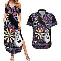 Personalised New Zealand Darts Couples Matching Summer Maxi Dress and Hawaiian Shirt Ngutukaka Manaia Taniko Luxury Purple LT14 Purple - Polynesian Pride